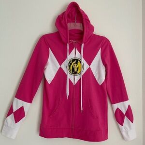 PINK Power Rangers Hoodie, Cotton, Size Small, Hot pink and white